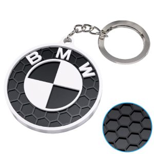 Breloc BMW – textură fagure, Fabricat în România, Print 3D PLA+, alb-negru, 41mm