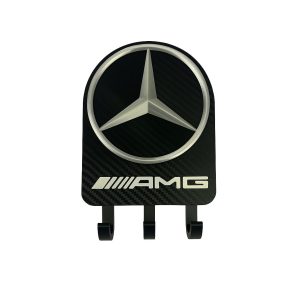 Cuier Chei Mercedes AMG – Textură Carbon, 3 Cârlige, Printare 3D Premium, Accesoriu Auto pentru Garaj și Birou